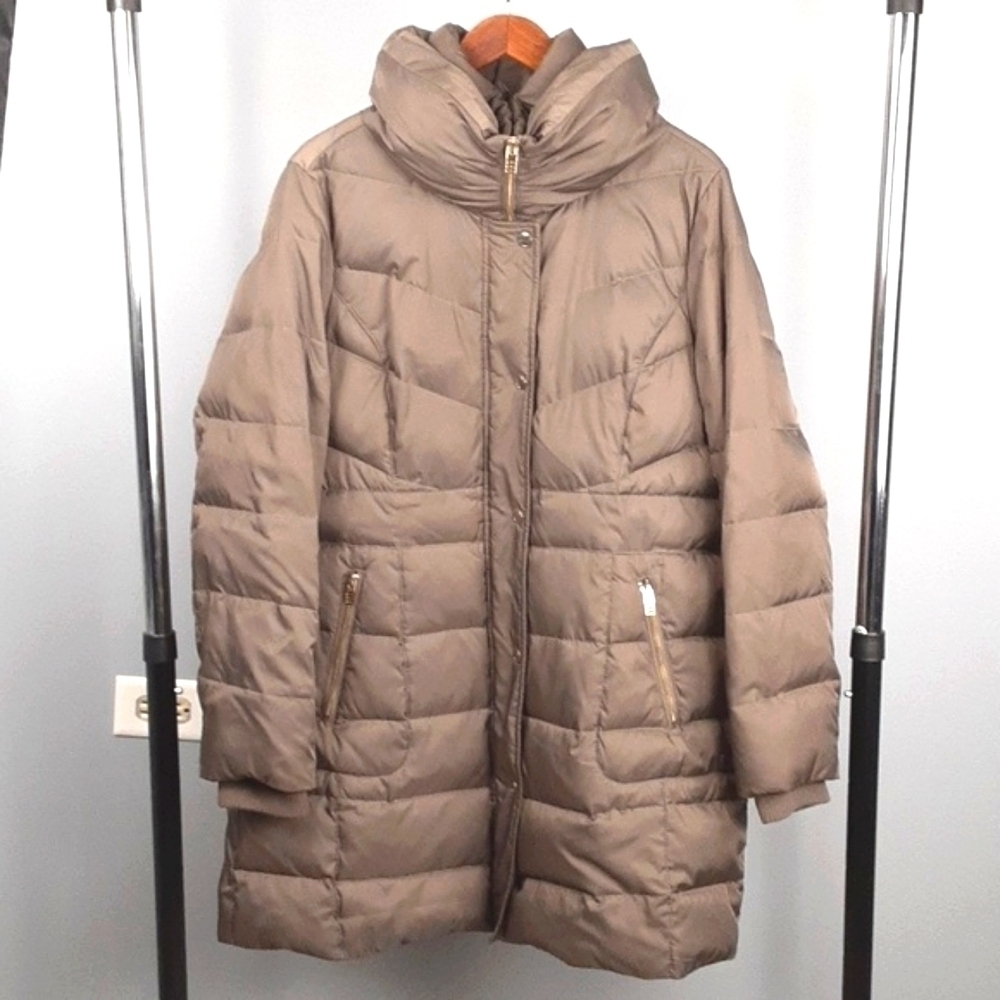 Kenneth Cole New York Goose Blend Quilted Puff Tan Coat Jacket